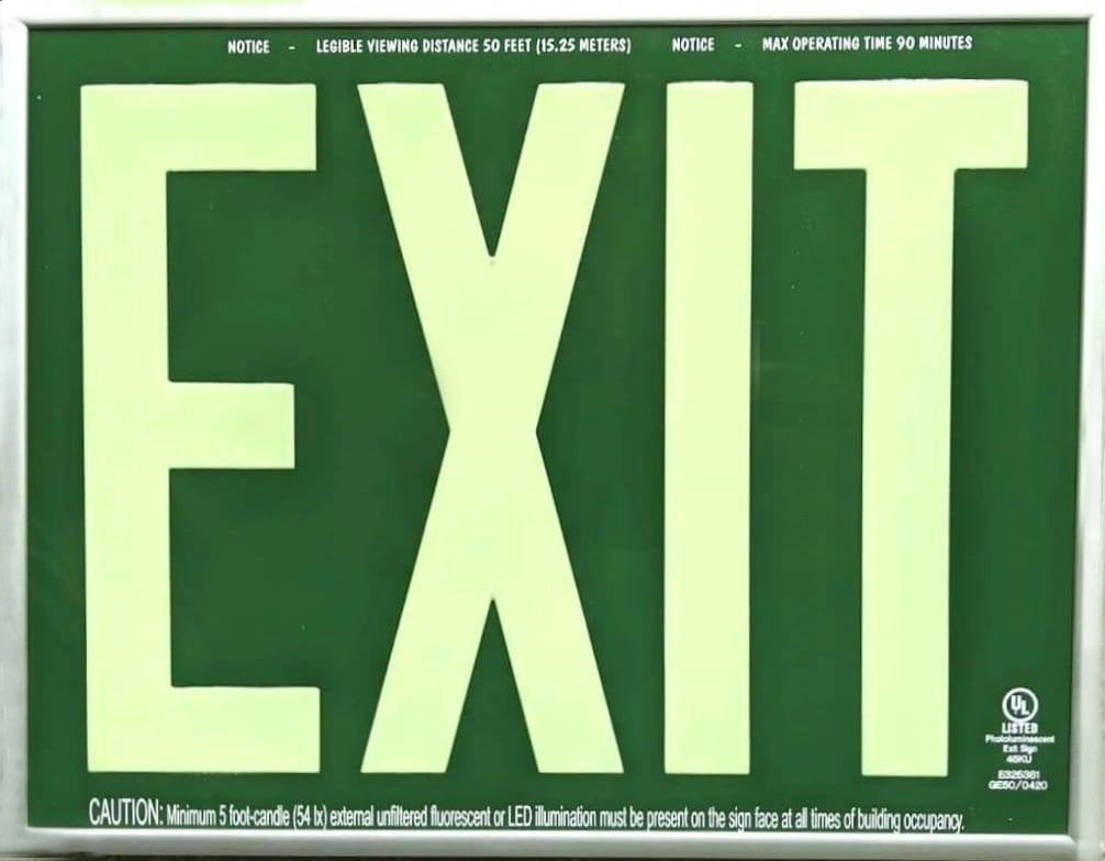 Photoluminscent Glow in the Dark Exit Signs