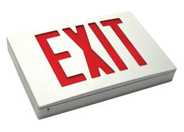 Aluminum Exit Sign Red LED White Housing Battery - UL Listed 