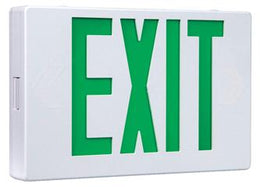 Square Exit Sign Green LED White Housing with Battery 5 Yr Warranty 
