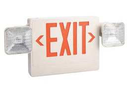 Thermoplastic Combo Exit Sign Red LED White Housing with Battery Back-up