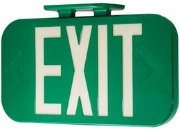 Hybrid Electric and LED Green Exit Sign - Photoluminescent Back-up - UL Certified