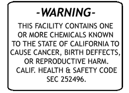 Warning Prop 65 California Sign 14" x 10" Styrene
