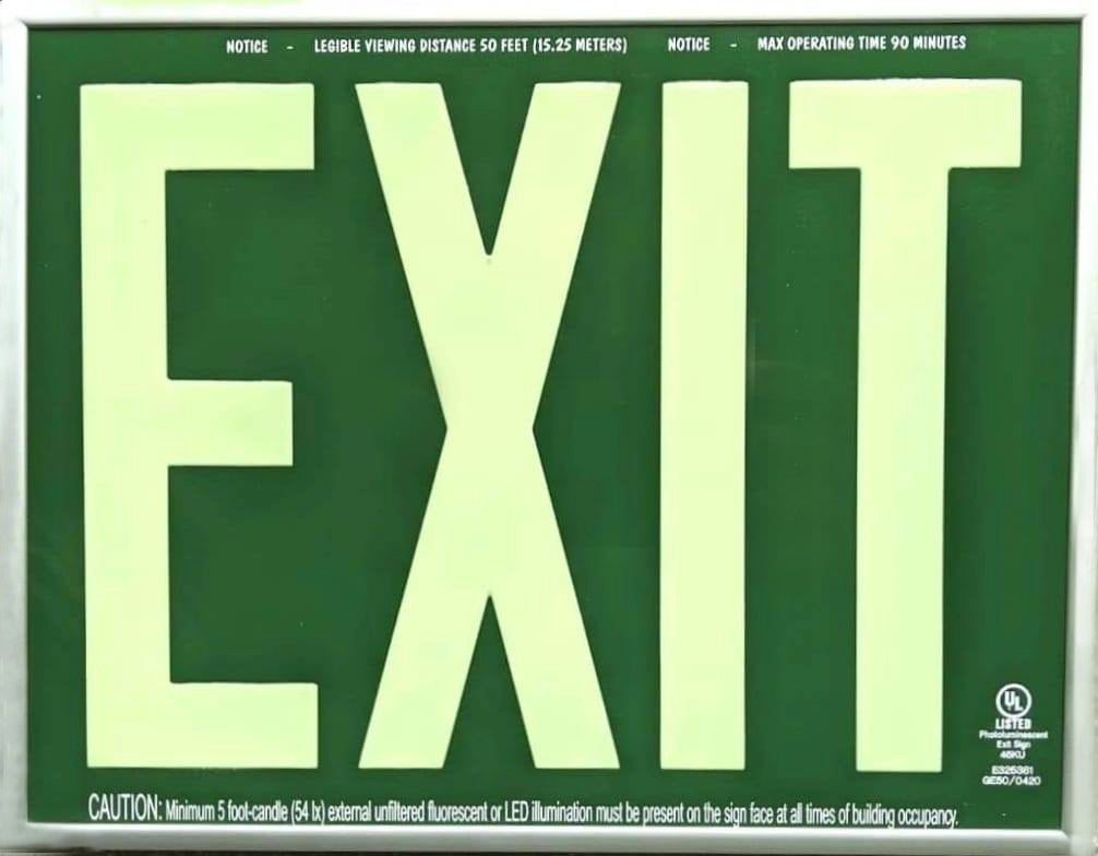 Photoluminscent Glow in the Dark Exit Signs 