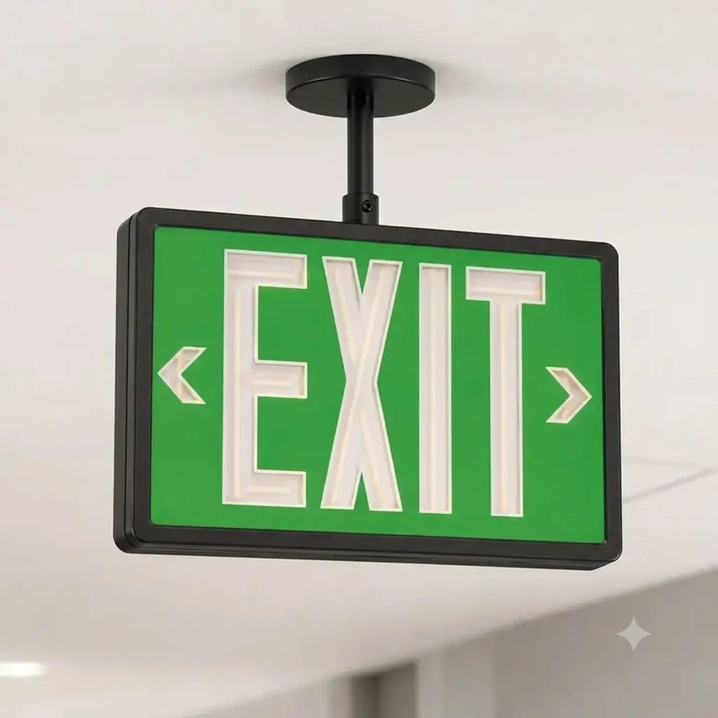 Tritium Self Luminous Exit Sign Green Face Black Housing