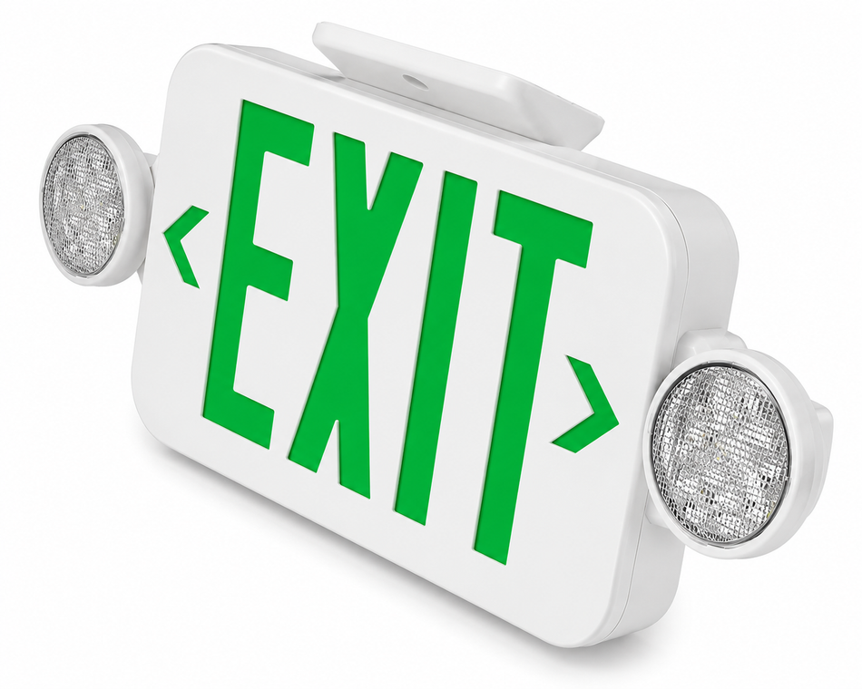 green exit sign with lights self testing feature 