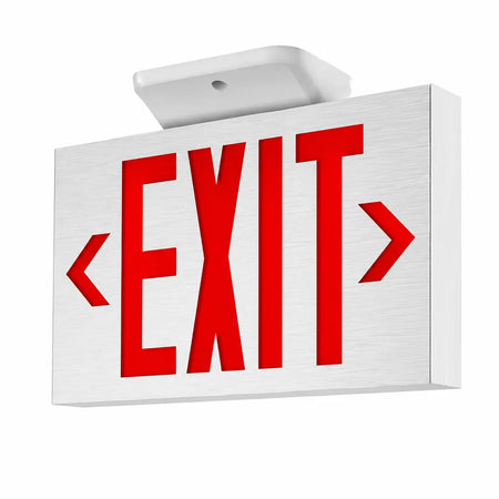 Aluminum Exit Sign Sign Battery 90 Minute Battery - Slim Design, ceiling mounted view