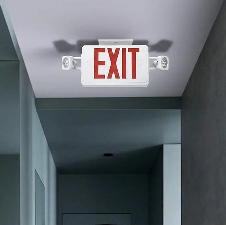 Assembled in USA High Wattage Combo Exit Sign with Emergency Lights 1.5 Watts