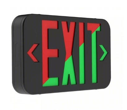 black exit sign with selectable red or green led - battery 