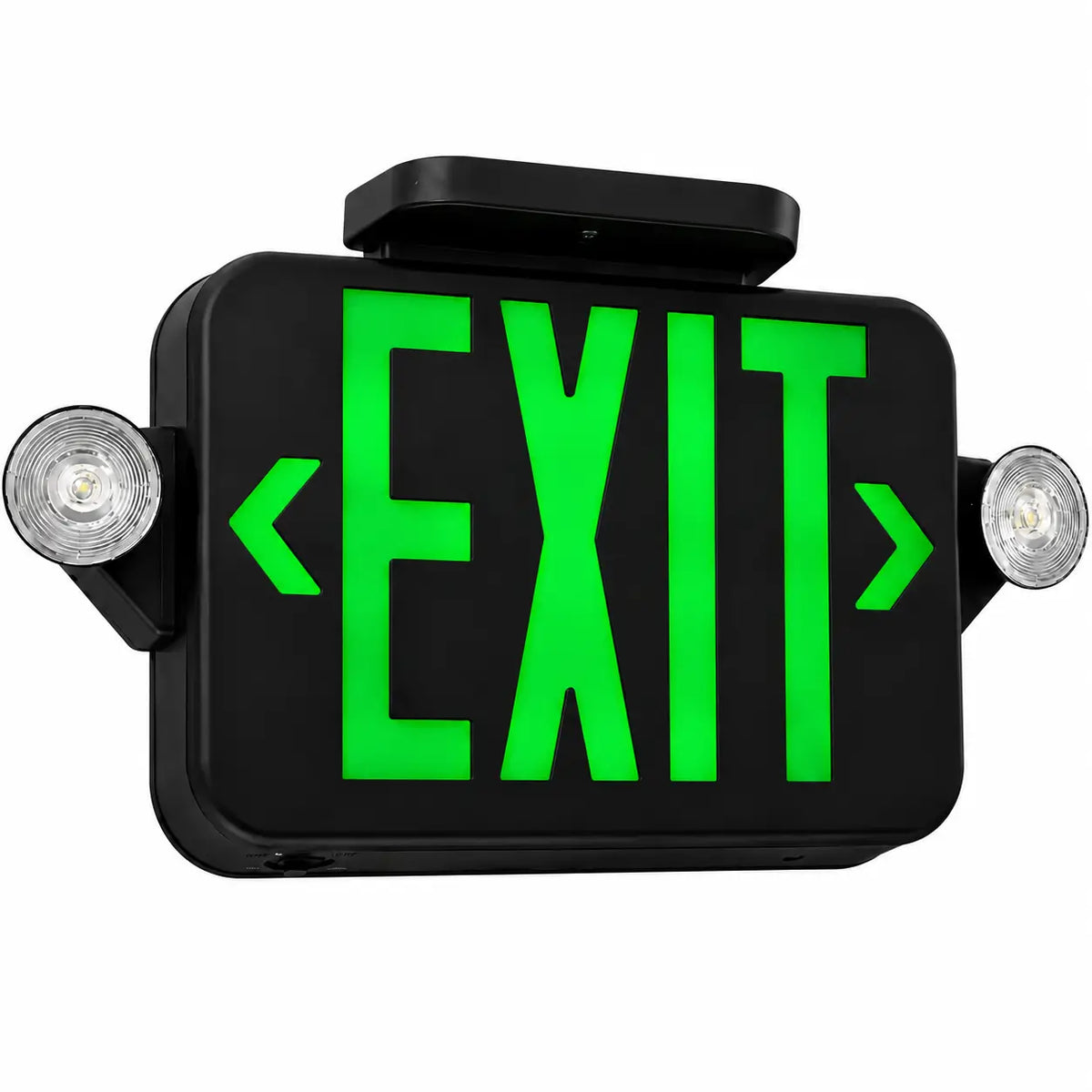 Black Exit Sign Green LED - Round Emergency Lights - 5 Yr Warranty, ceiling mount view