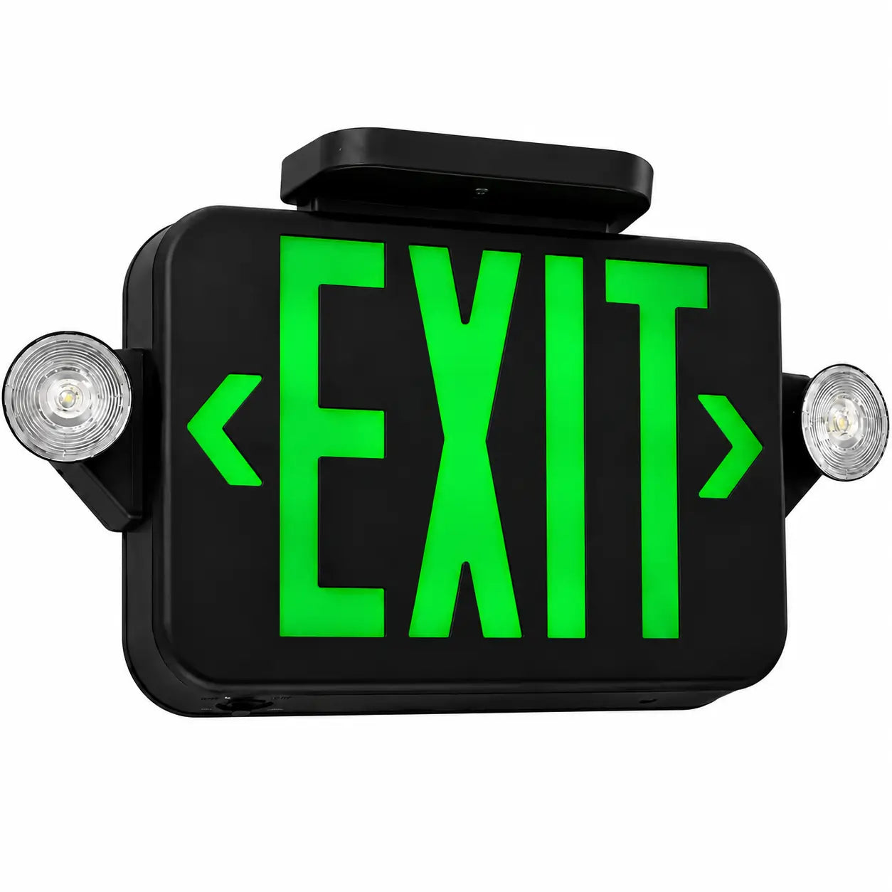 Black Exit Sign Green LED - Round Emergency Lights - 5 Yr Warranty, ceiling mount view