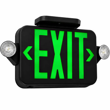 Black Exit Sign Green LED - Round Emergency Lights - 5 Yr Warranty, ceiling mount view