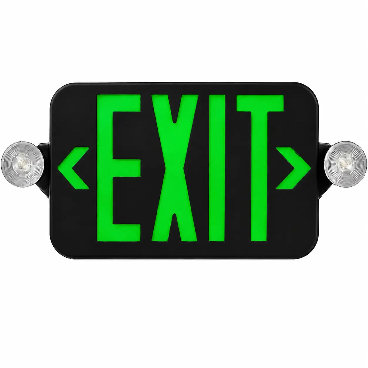 Black Exit Sign Green LED - Round Emergency Lights - 5 Yr Warranty, front view