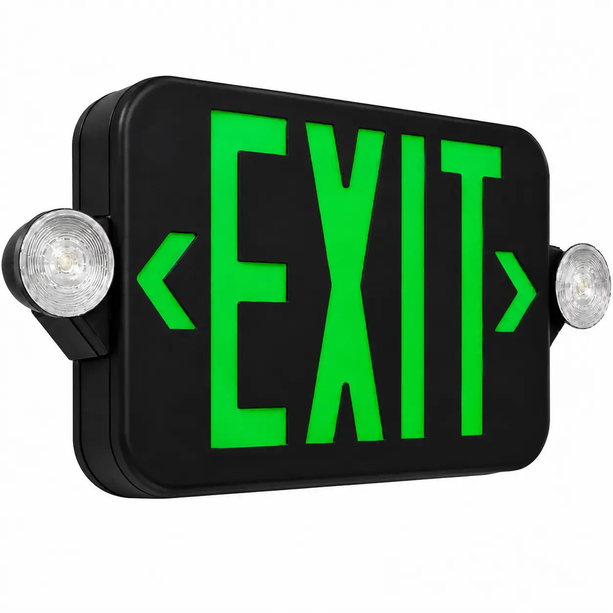 Black Exit Sign Green LED - Round Emergency Lights - 5 Yr Warranty, side view