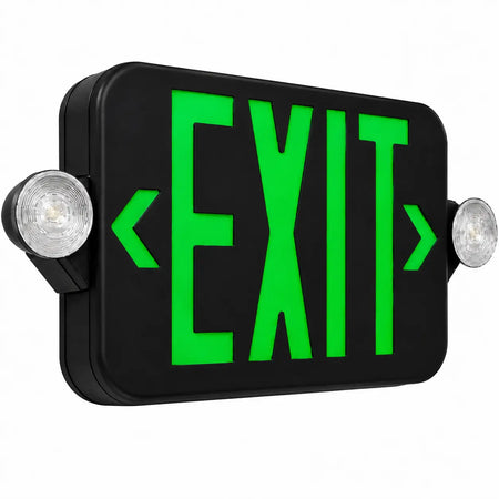 Black Exit Sign Green LED - Round Emergency Lights - 5 Yr Warranty, side view