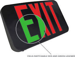 Black Exit Sign - Green or Red letters with battery- Code Compliant