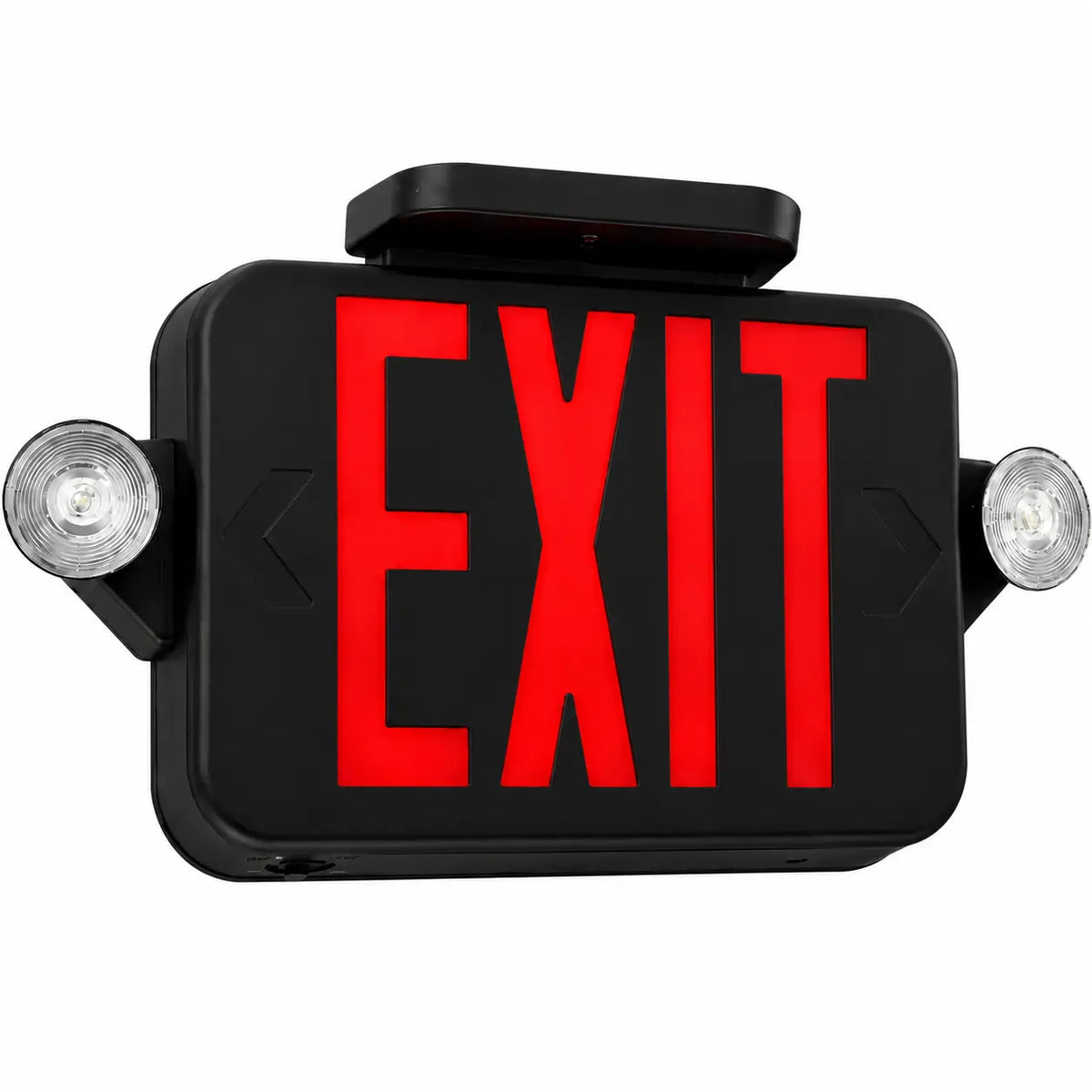 Black Exit Sign RED LED - Round Emergency Lights - 5 Yr Warranty, ceiling mount view