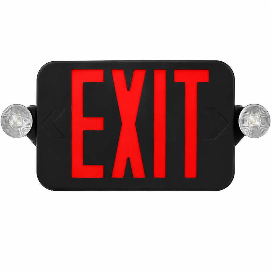 Black Exit Sign RED LED - Round Emergency Lights - 5 Yr Warranty, front view