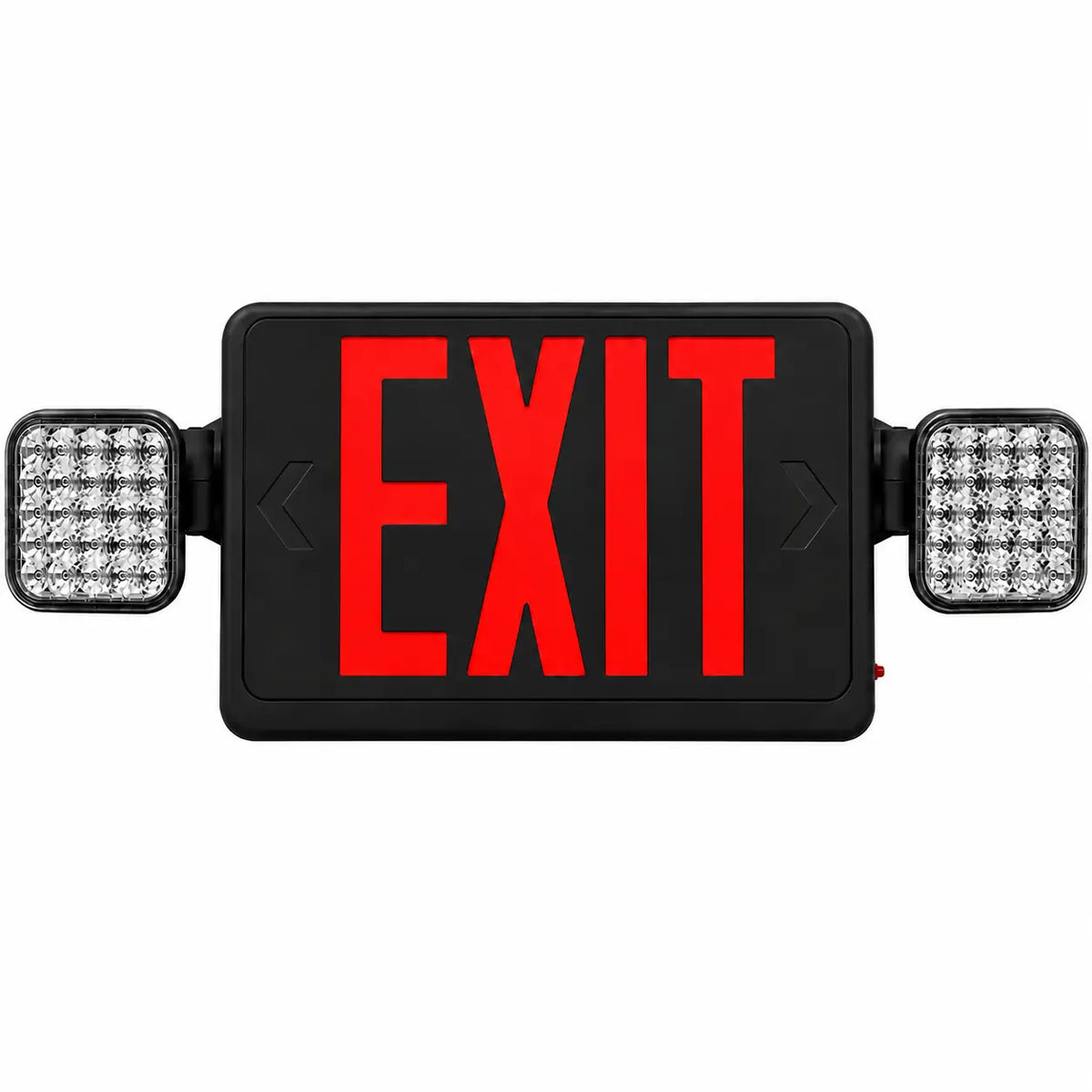 Black Exit Sign Red Letters and Led Emergency lights -UL Listed- 5yr Warranty, front view