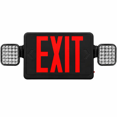 Black Exit Sign Red Letters and Led Emergency lights -UL Listed- 5yr Warranty, front view