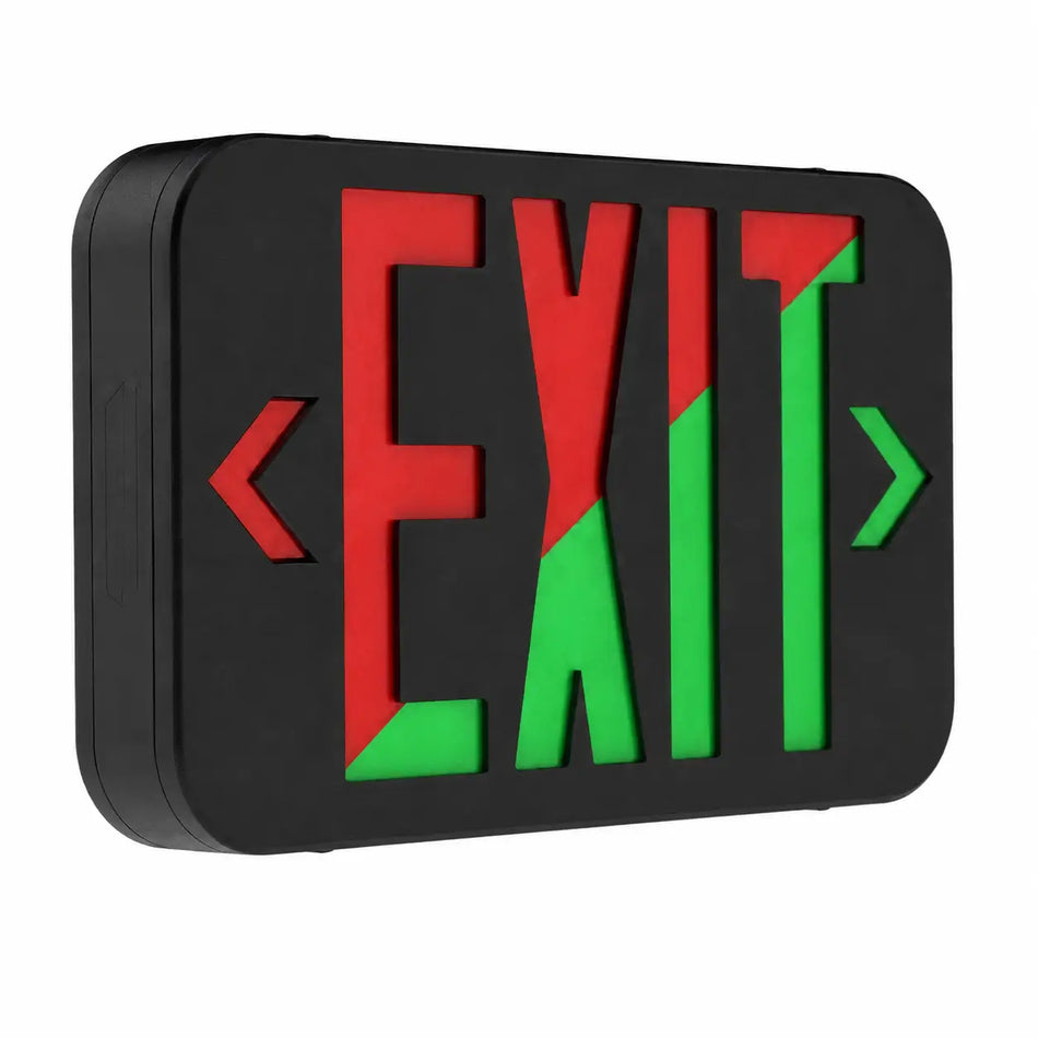 black exit sign with selectable red or green led - battery 