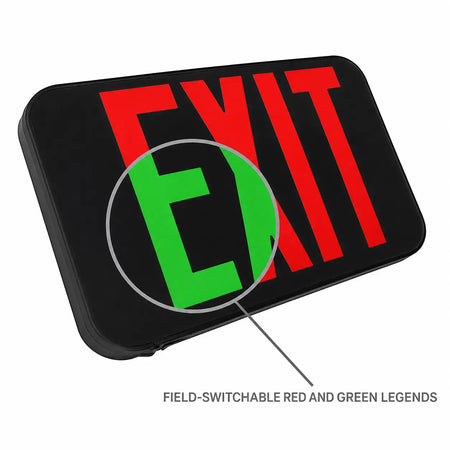 Black Exit Sign - Green or Red letters with battery- Code Compliant