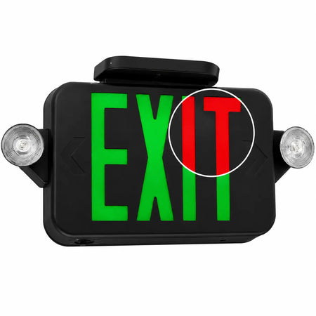Black Exit Sign with Lights - Field Switchable Red or Green LED UL 924 - 5 Yr Warranty, ceiling mount view