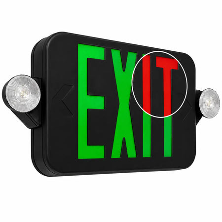 Black Exit Sign with Lights - Field Switchable Red or Green LED UL 924 - 5 Yr Warranty, side view
