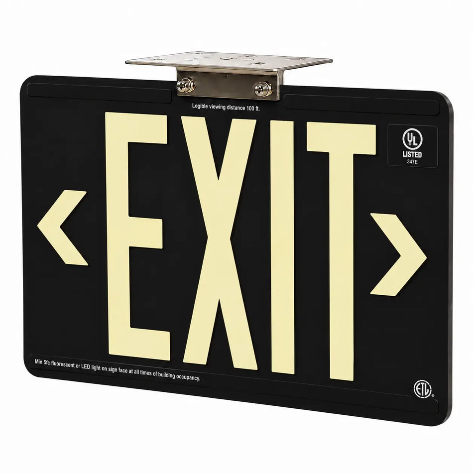 Black Outdoor Rated Wireless Exit Sign 100' Viewing - Made In USA - 25 year Life, ceiling mounted view