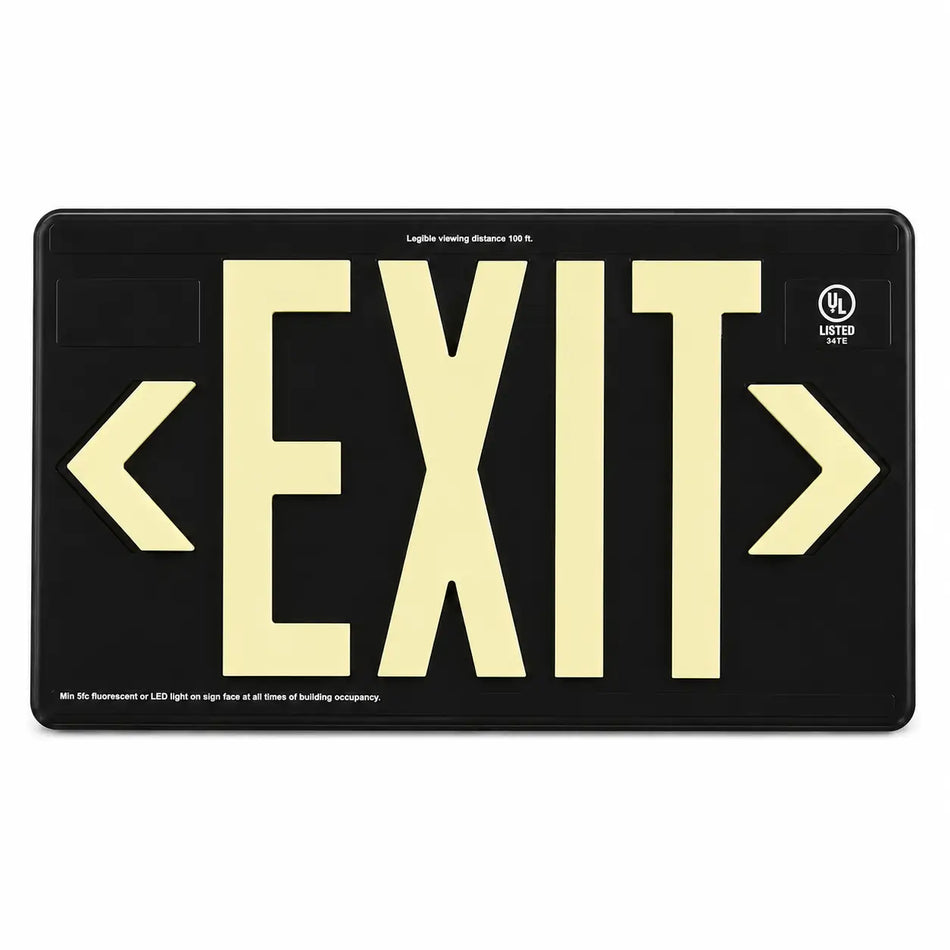Black Outdoor Rated Wireless Exit Sign 100' Viewing - Made In USA - 25 year Life, front view