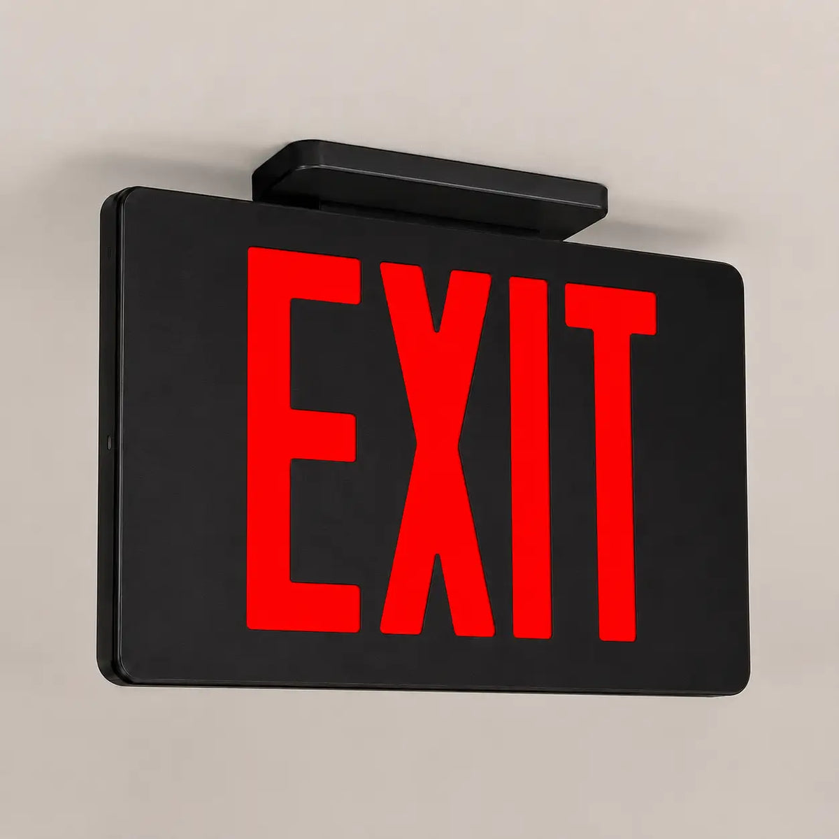 Cast Aluminum Exit Sign - Black Housing - Red LED - Aluminum, Battery, ceiling mounted view