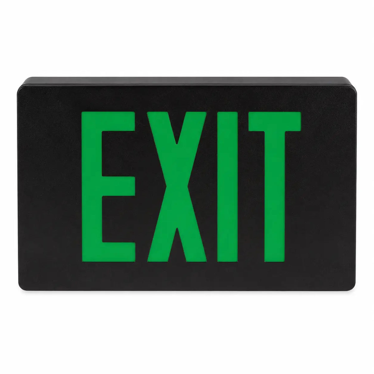 Cast Aluminum Exit Sign Green LED Black Housing With Battery Backup, front view