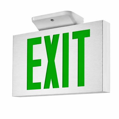 Cast Aluminum Exit Sign Green LED W/Battery Backup - Universal Mount- 5 Yr Warranty, ceiling mounted view