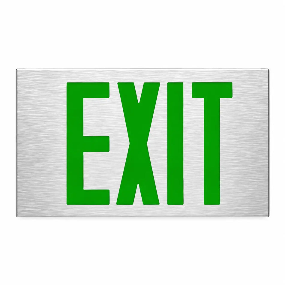 Cast Aluminum Exit Sign Green LED W/Battery Backup - Universal Mount- 5 Yr Warranty, front view