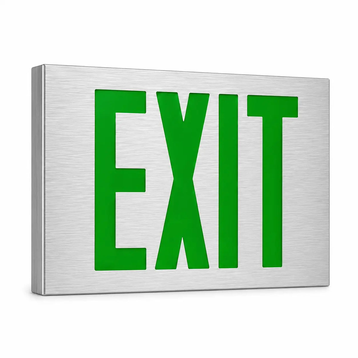 Cast Aluminum Exit Sign Green LED W/Battery Backup - Universal Mount- 5 Yr Warranty, left angle view