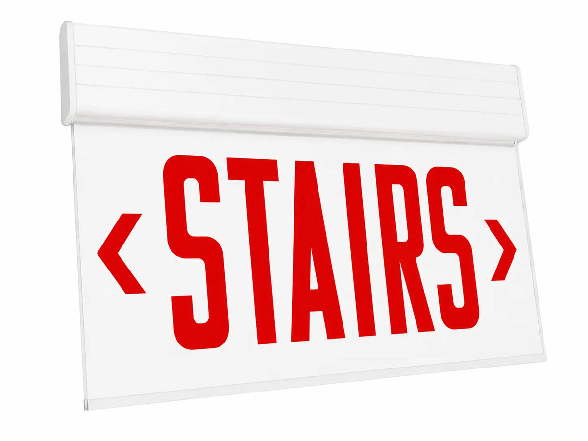 Chicago Approved Edge Lit STAIRS Sign - White LED -Universal Mount - UL Listed, both arrows