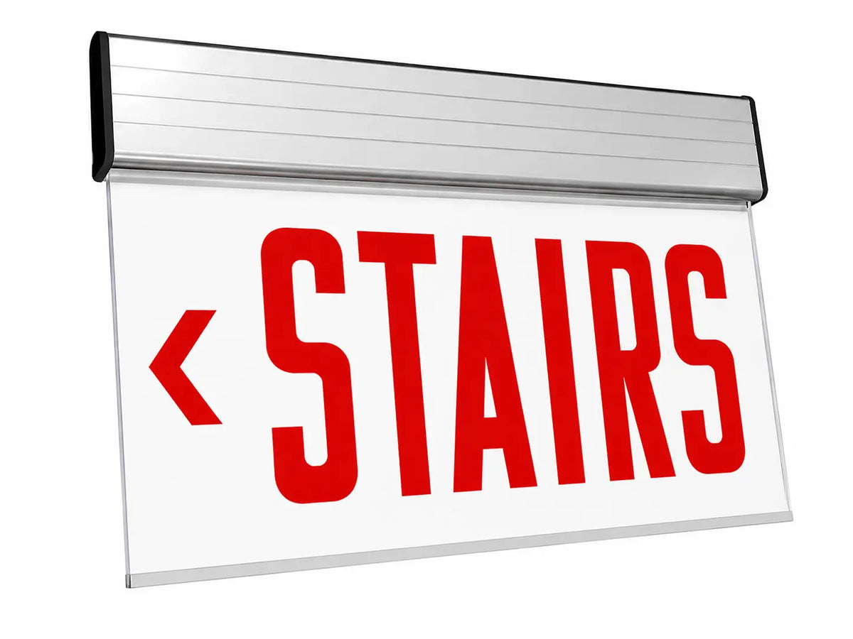 Chicago Approved Edge Lit STAIRS Sign - White LED -Universal Mount - UL Listed, left arrow