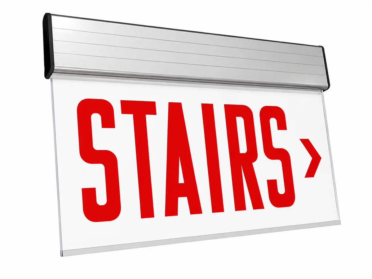 Chicago Approved Edge Lit STAIRS Sign - White LED -Universal Mount - UL Listed, right arrow