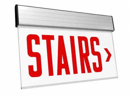 Chicago Approved Edge Lit STAIRS Sign - White LED -Universal Mount - UL Listed, right arrow
