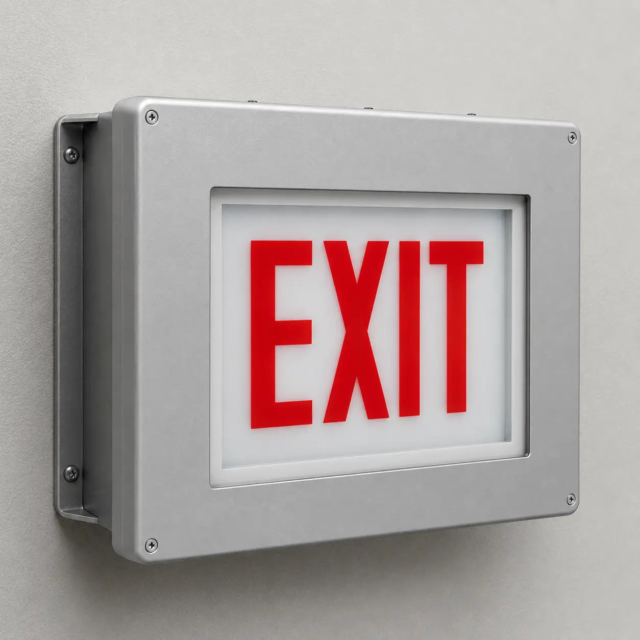 Chicago Code Approved LED NEMA 4X Weatherproof Exit Sign, wall mounted view