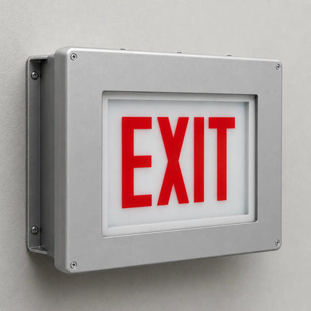 Chicago Code Approved LED NEMA 4X Weatherproof Exit Sign, wall mounted view