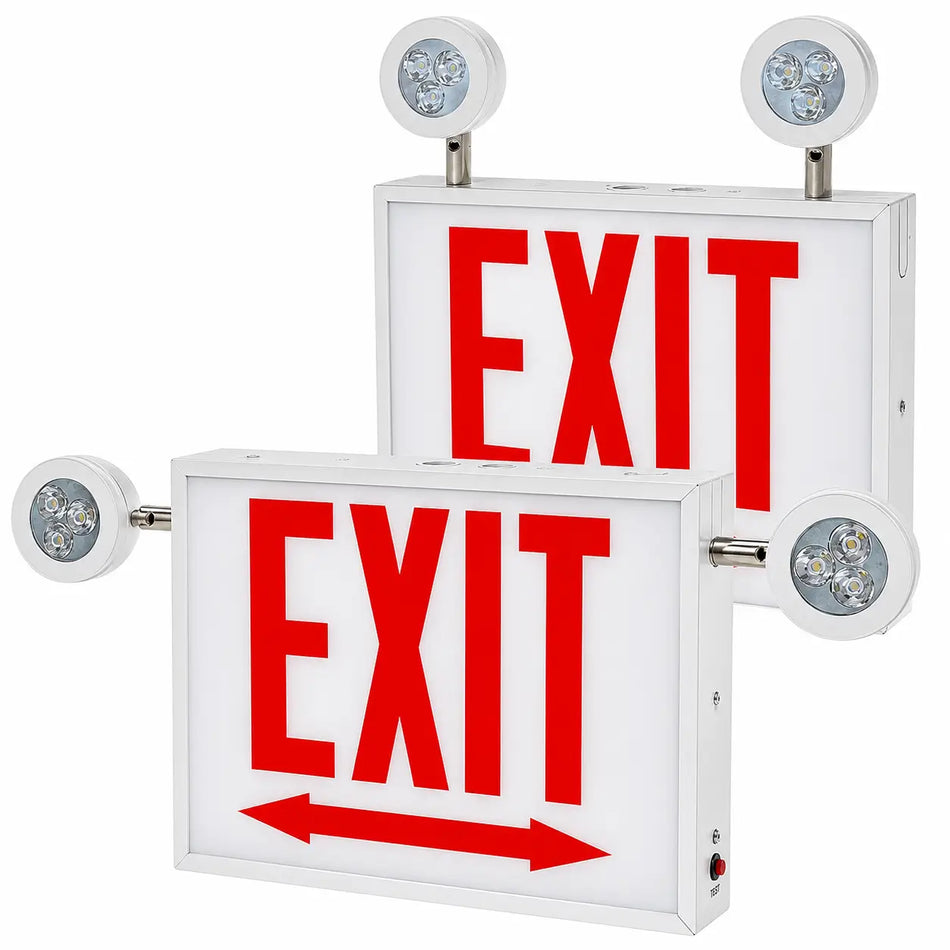 Chicago Code Exit or Stair Sign with Emergency Lights - UL Lised, both arrows