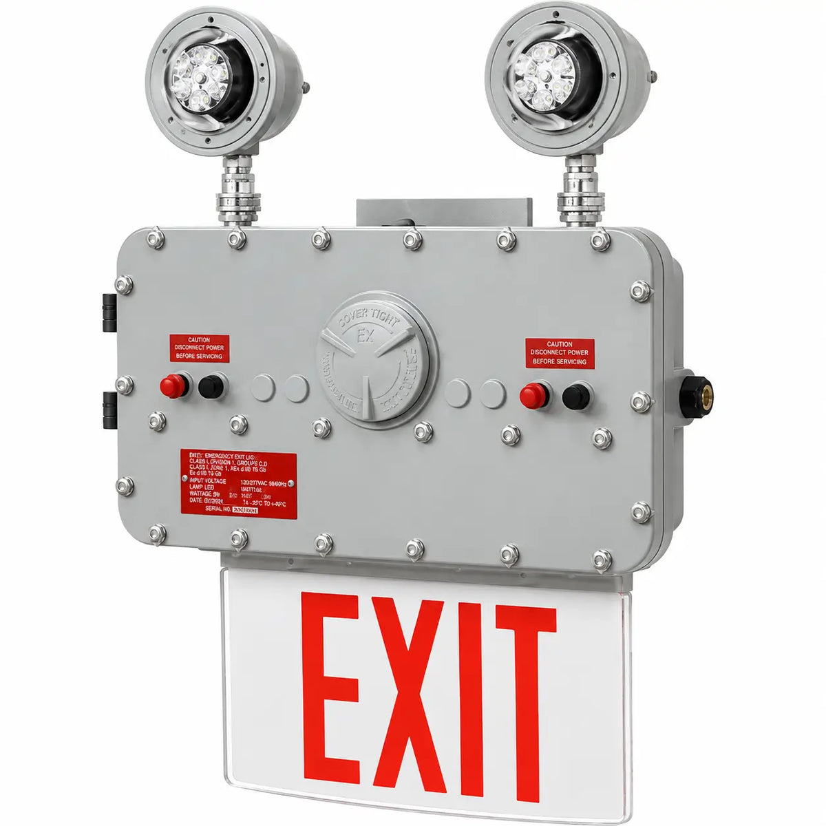 Class 1 Div 1 LED Edge Lit Exit Sign with Emergency Light, right side view