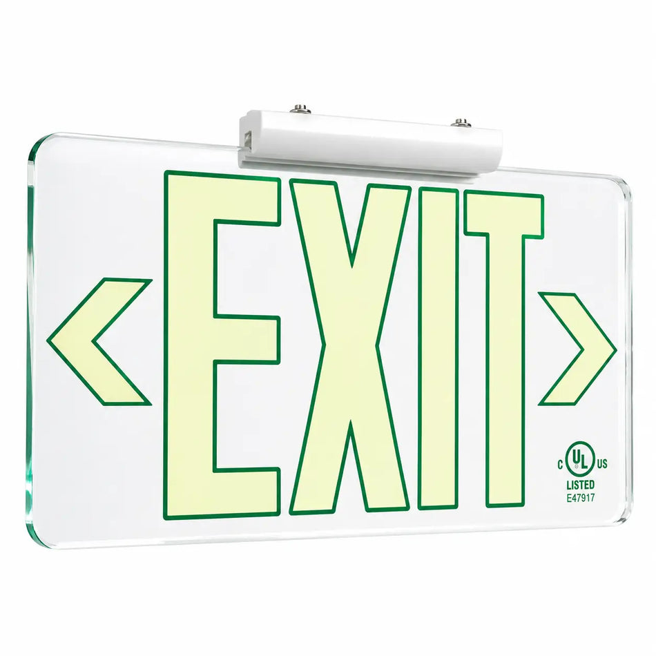 Clear Photoluminscent Emergency Exit Sign - Wireless - UL924 Listed, ceiling mounted view