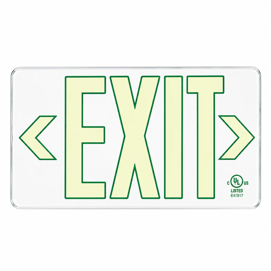 Clear Photoluminscent Emergency Exit Sign - Wireless - UL924 Listed, front view