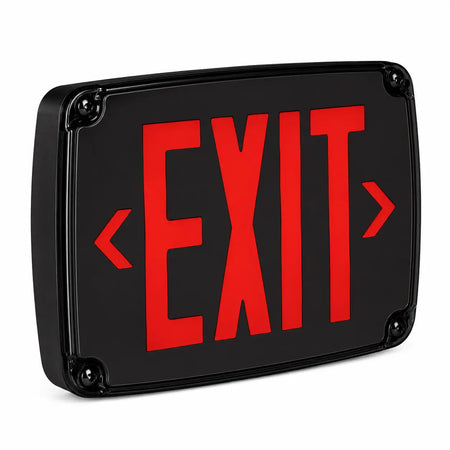 Cold Weather Exit Sign LED Exit Sign Battery Heater with Black Housing, left angle - Universal Mount -4°F to 122°F