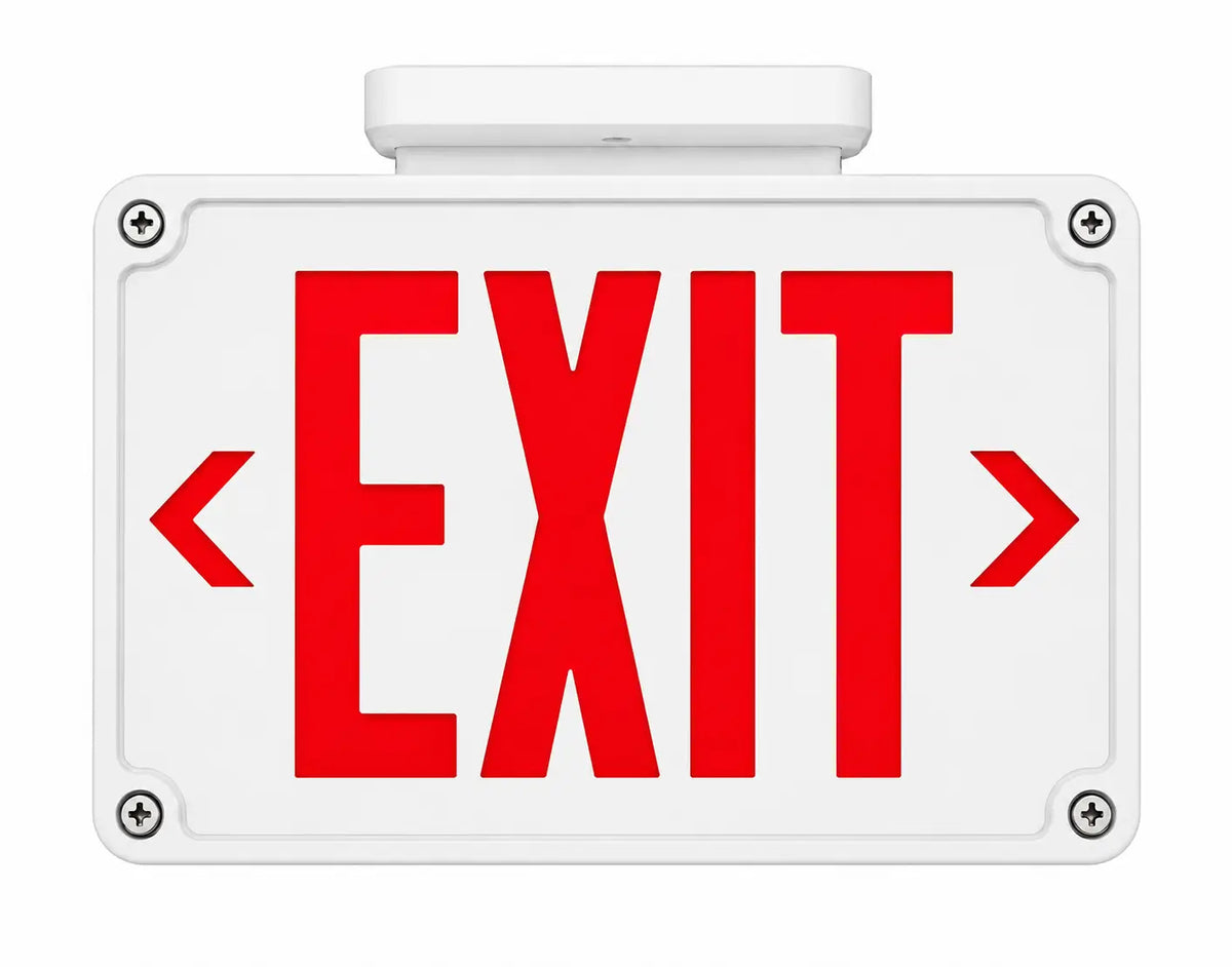 Cold Weather Exit Sign LED Exit Sign Battery Heater with White Housing, ceiling mounting - Universal Mount -4°F to 122°F