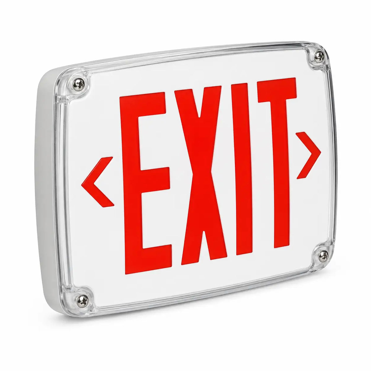 Cold Weather Exit Sign LED Exit Sign Battery Heater with White Housing, left angle - Universal Mount -4°F to 122°F