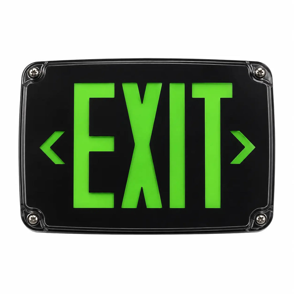 Cold Weather Green LED Exit Sign with Battery Heater, Black Housing -4°F to 122°F