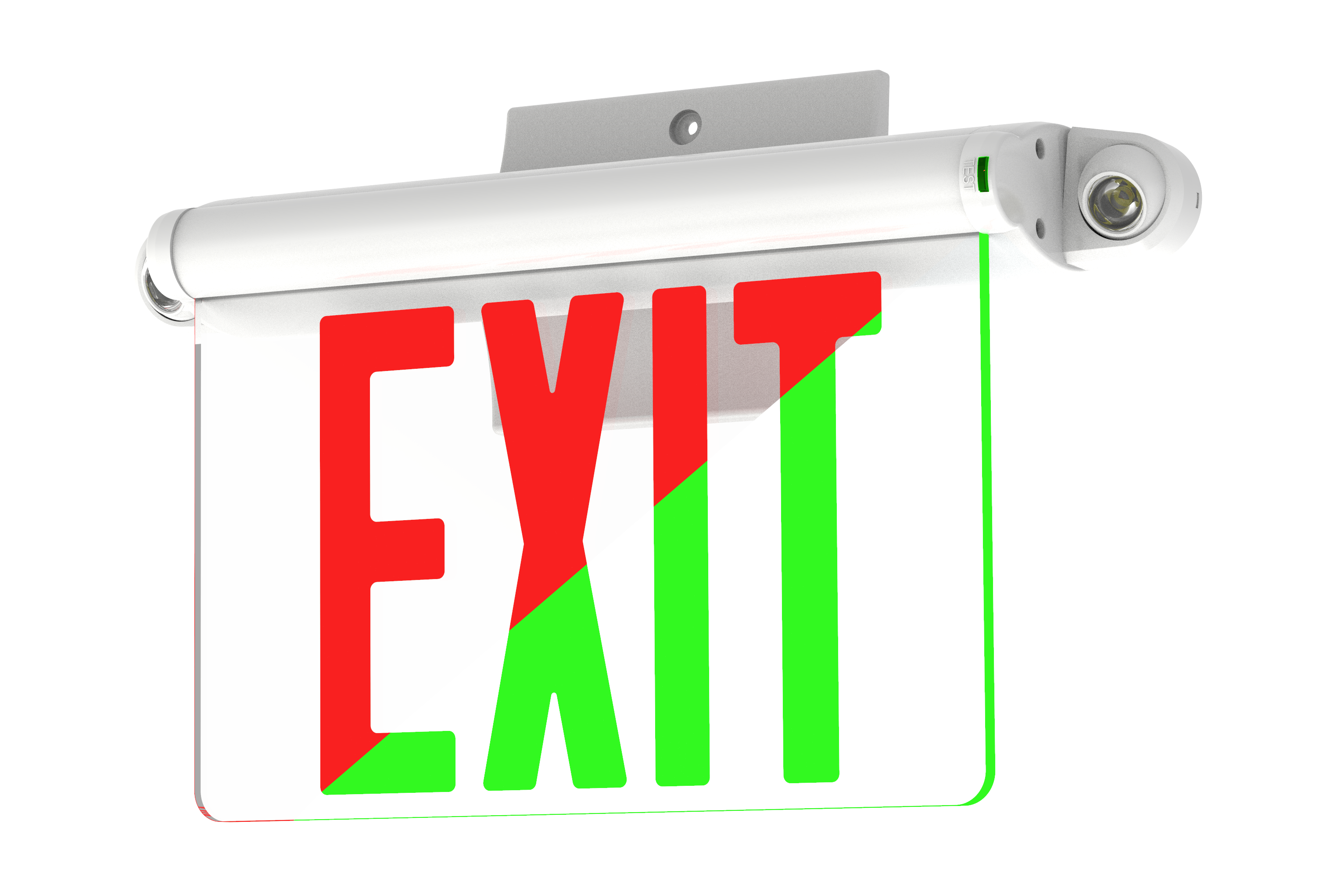 Edge lit exit sign clear panel with emergency adustable down light 