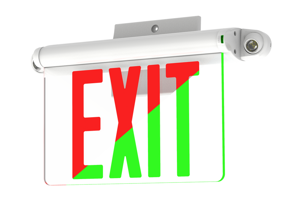 Edge lit exit sign clear panel with emergency adustable down light 